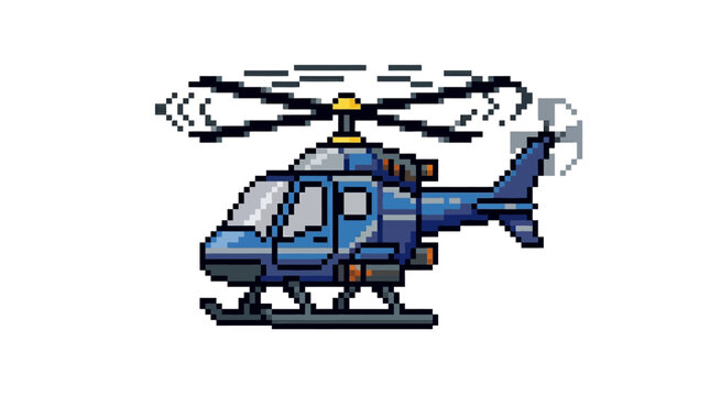 Pixel Art Blue Helicopter Flying Motion.