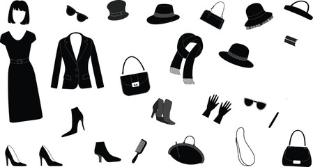 Custom motorcycle black silhouette set with chopper cruiser motorbike vintage bike and classic engine design elements © Atik