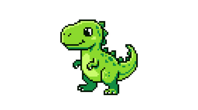 Pixel Art Green Dinosaur Character Illustration.