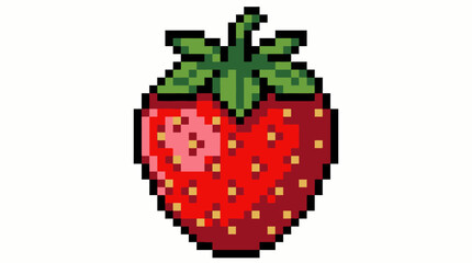 Fototapeta premium Pixel Art Strawberry Icon Isolated on White Background.