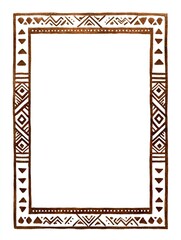 Obraz premium An ornate brown geometric patterned frame surrounds a blank white space viewed straight on in a traditional style