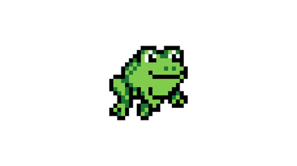 Fototapeta premium Pixel Art Green Frog Character Illustration.