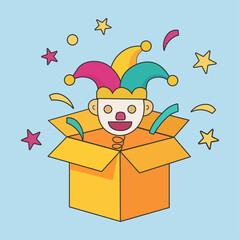 Jack in the Box Surprise Clown with Stars and Confetti Celebration