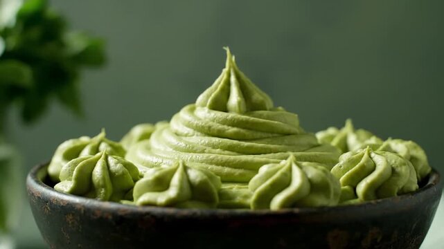Green creamy dip in bowl.