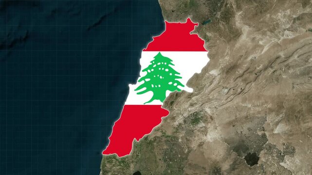 Lebanon Map With Flag Colors Overlay Animation