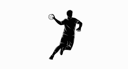 Silhouette of a handball player mid-throw on a white background