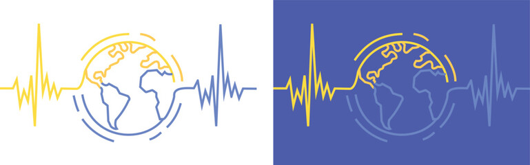 Global Health Care Concept with World Map and Heartbeat ECG Line Vector Illustration EPS10