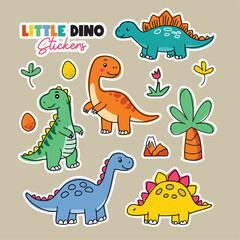 Obraz premium Cute Cartoon Little Dinosaur Stickers Set