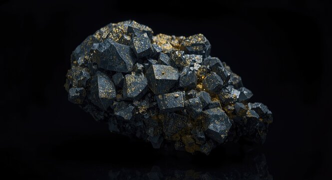 Detailed texture of monoclinic crystal iron manganese tungsten ore with dark ambient background