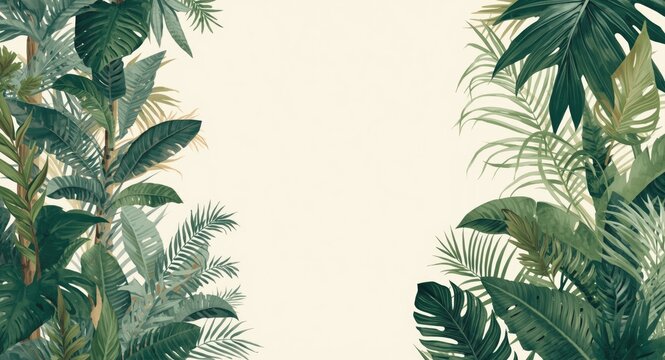 decorative wallpaper featuring tropical trees and plants