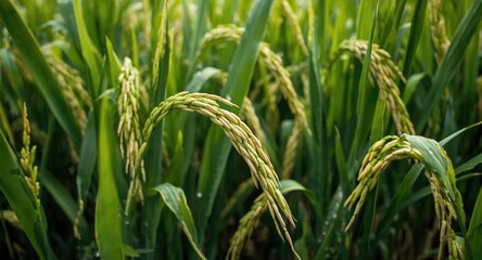 Naklejka premium Contaminated panicles reducing overall health of rice crops