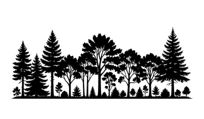 Fototapeta premium Forest silhouette vector set with layered trees and nature collection illustrations