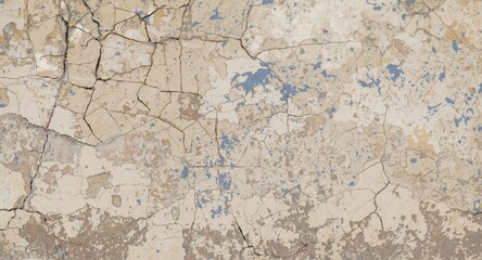 Fototapeta premium Aged cement wall texture with cracked paint and visible patchwork showing wear and repair history