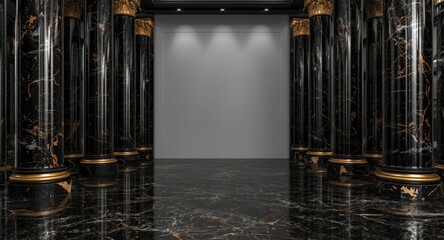 Obraz premium Black and gold marble interior complemented by towering grand columns