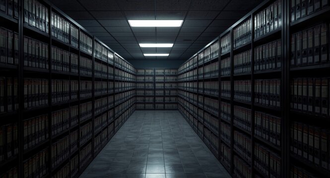 Empty investigation archive containing secured federal crime evidence and missing person case files
