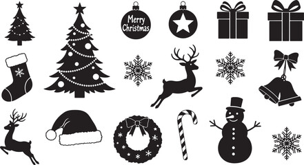 Naklejka premium Christmas Silhouette Icons Collection for Festive Design
