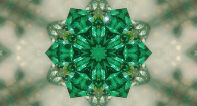 Bright kaleidoscopic design showcasing emerald stone facets