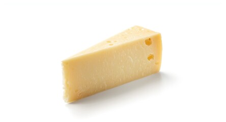 A single slice of cheese isolated on a bright white background