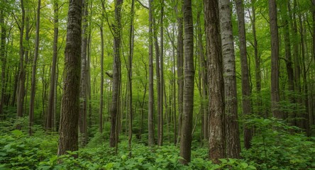 Obraz premium A thick woodland of ancient trees protected for preservation