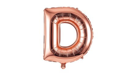 Obraz premium Rose gold foil letter D shaped balloon with helium and shiny texture on white