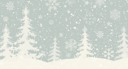Obraz premium White Christmas trees in a peaceful snowflake setting using flat design for seasonal themes