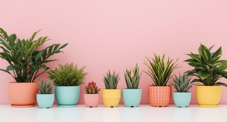 Fototapeta premium collection of colorful potted plants with a range of sizes