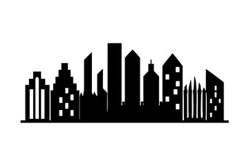 Fototapeta premium Silhouette of a modern city skyline with various tall buildings.
