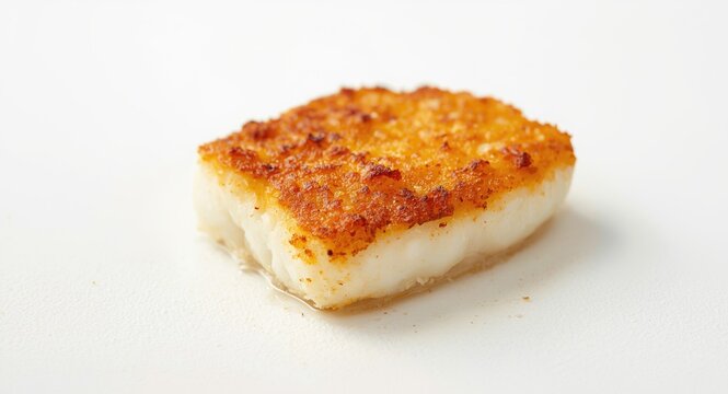 Perfectly cooked codfish steak with egg wash and flour crust