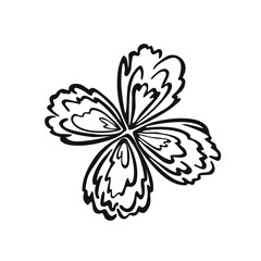 Minimalist hand-drawn floral element. Vector black and white line art clover or flower sketch.