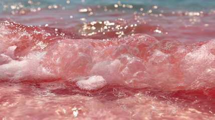 ピンク色の背景に広がるクリスタルな水しぶきと波（美容・化粧品・潤い素材）