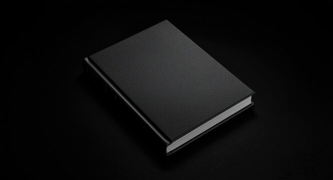 Black hardcover book with a plain unmarked square front cover