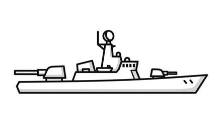 Simple Black and White Warship Illustration. © Rom