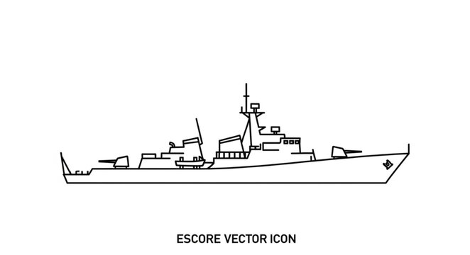 Simple Black and White Warship Illustration.