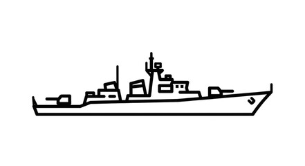 Simple Black Naval Ship Illustration. © Rom