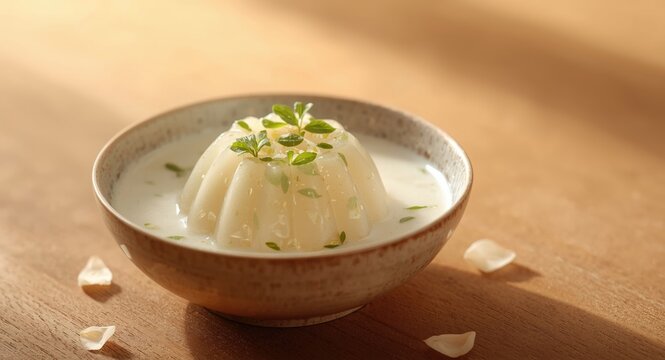 Unique herbal dessert with silky grass jelly and natural milk from Mesona Chinensis