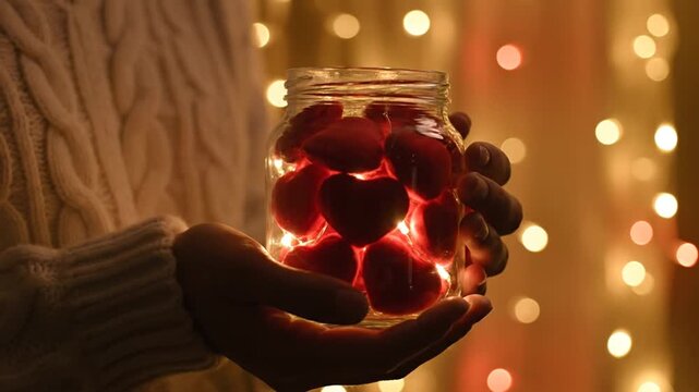 Heart jar with fairy lights.