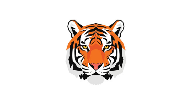 Closeup of tiger face looking forward.