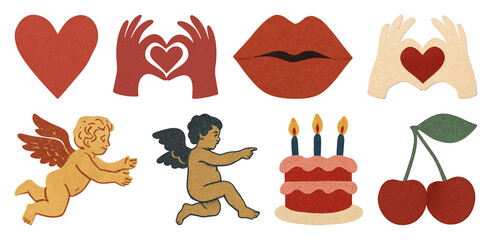 Naklejka premium PNG Vintage love symbols collection, transparent background