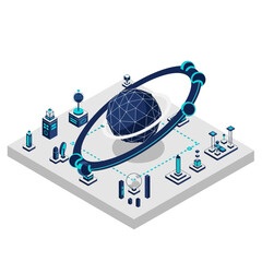 Futuristic digital planetarium with a glowing ring system and advanced technological structures on a grid platform, representing space exploration and innovation. © Beautiful