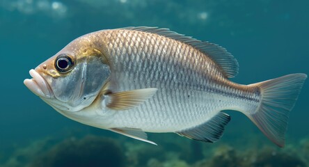 Fototapeta premium Detailed image of common bream fish with clear underwater background