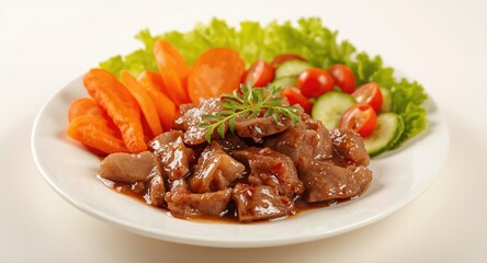 Tasty meat jelly made with pork and beef, served with fresh carrot slices and mixed vegetable salad