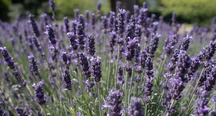 Fototapeta premium Close up photography of healthy lavender plants flourishing under park sunlight