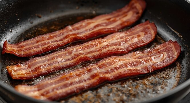 Browning raw back bacon slices on a nonstick pan for a flavorful breakfast