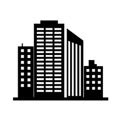 Obraz premium Black silhouette of modern city skyline with tall buildings.