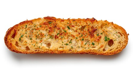 Crispy toasted garlic bread on a clean white studio background