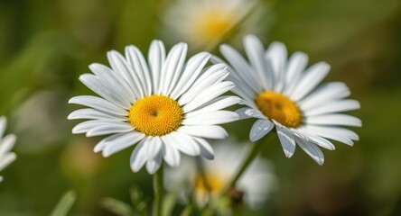 Fototapeta premium Close up of bright Mountain Oxeye Daisy blooms with soft bokeh background highlighting delicate petals and sunny yellow centers