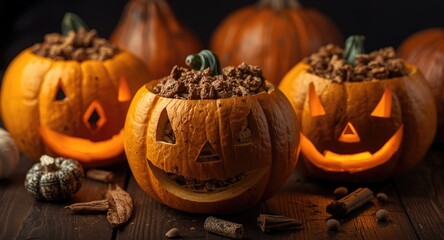 Obraz premium Creative jack o lanterns loaded with spiced ground meat stuffing