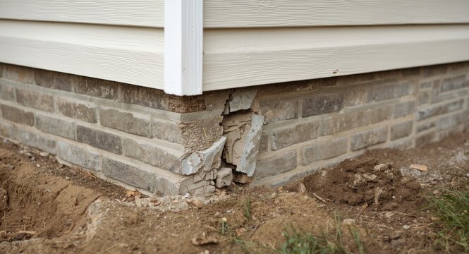 Crack along the corner foundation wall of a home indicating foundational defects