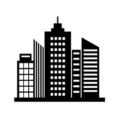 Obraz premium Simplified black silhouette of modern city skyline with skyscrapers.