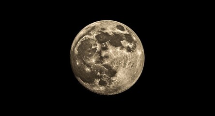 Fototapeta premium Dark sky lunar image with detailed craters on a majestic near full moon for astronomy use
